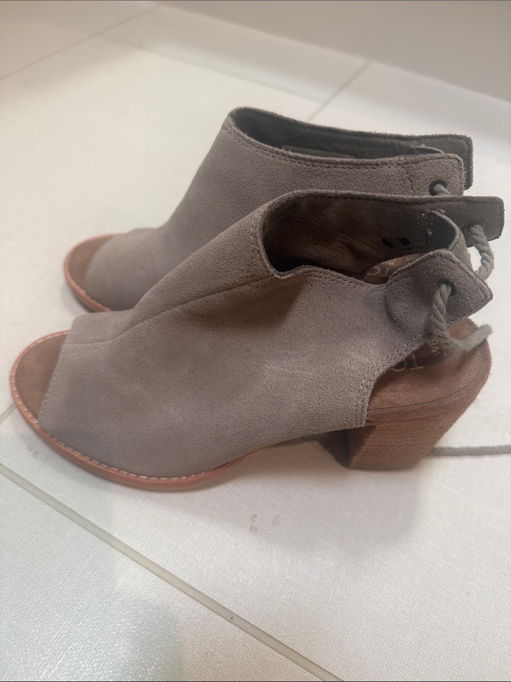 Toms Taupe Suede Open-Toe Block Heel Mules